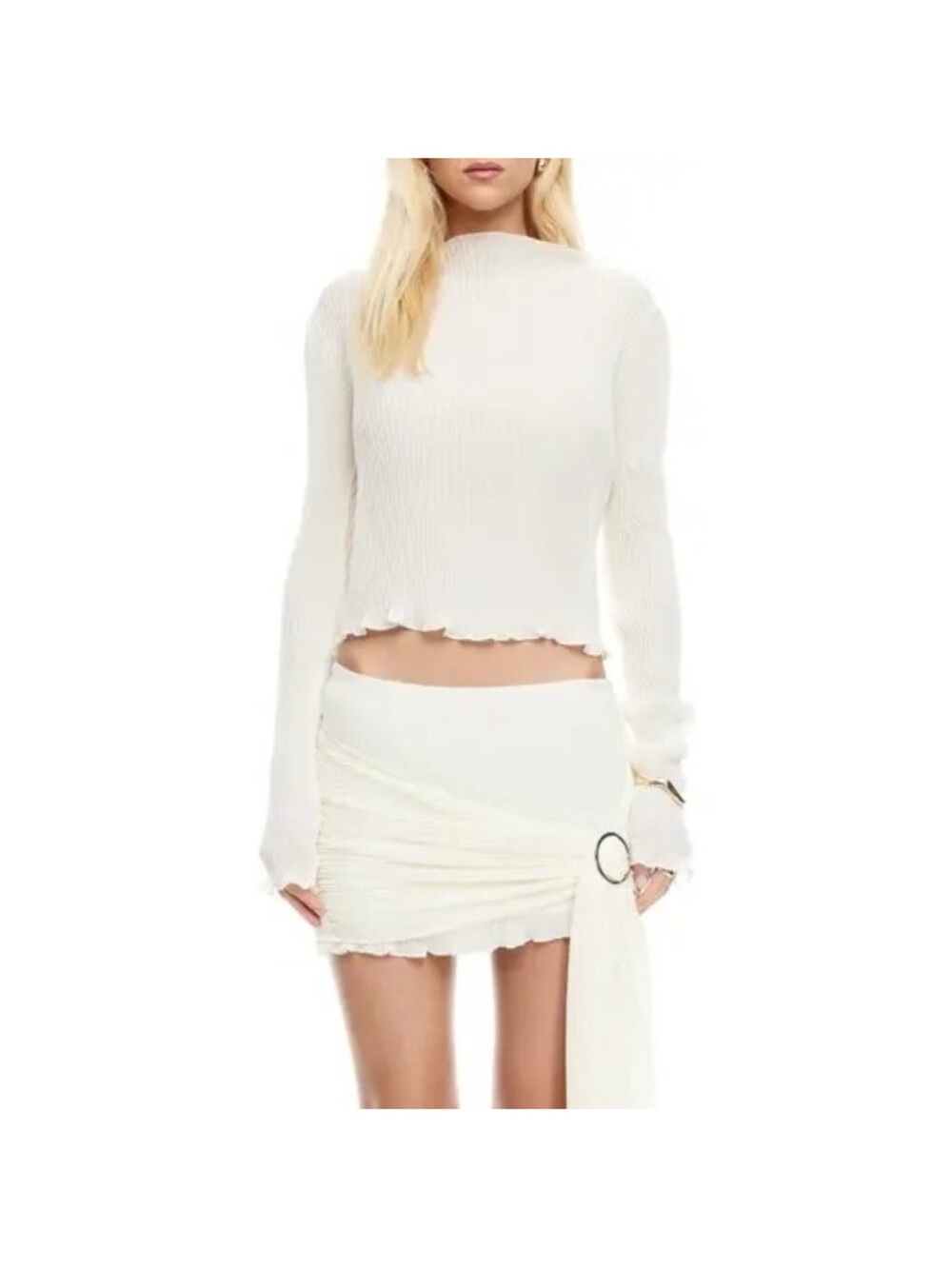 Lioness Cream Ribbed Long-Sleeve Top